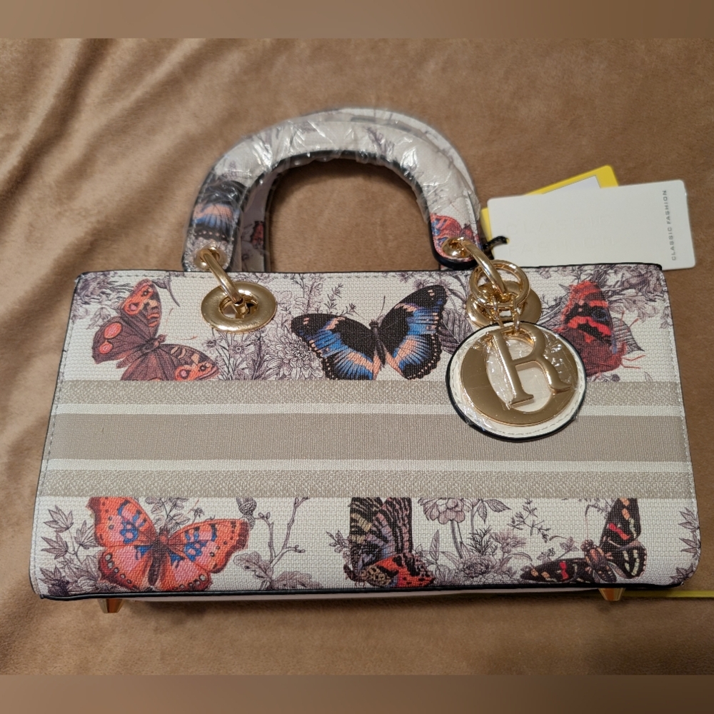 NWT Butterfly Print Summer Handbag W/Shd Strap & 💰 Zippered Matching Wristlet